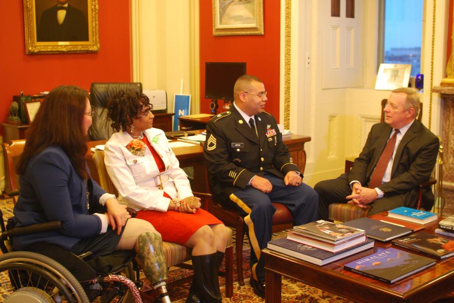 U.S. Senator Dick Durbin (D-IL) met with Sergeant First Class Pedro Ortiz-Ramon from Chicago, Illinois who will be his guest for President Barack Obama's State of the Union Address. Since 2005, when he hosted Army Major Tammy Duckworth, Durbin has invited wounded Illinois soldiers who have served in Iraq and Afghanistan as his guests for the State of the Union address.